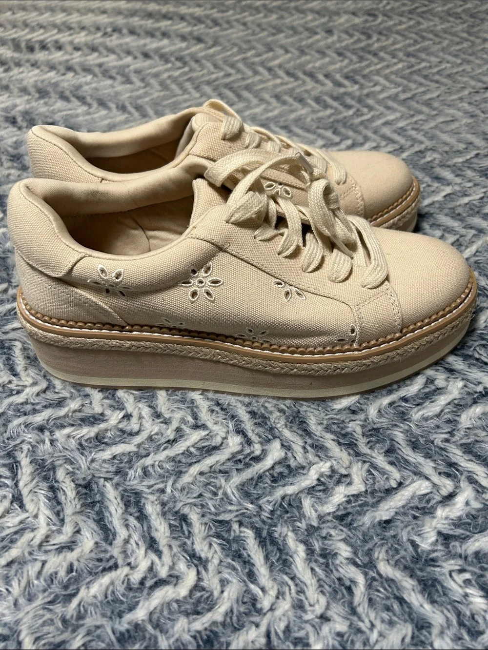 Dolce Vita Bliss Cream Canvas Platform Sneakers with Floral Cutouts